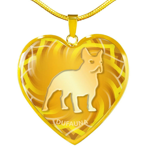 Yellow French Bulldog Silhouette Heart Necklace D17 - Dufauna - Topfauna