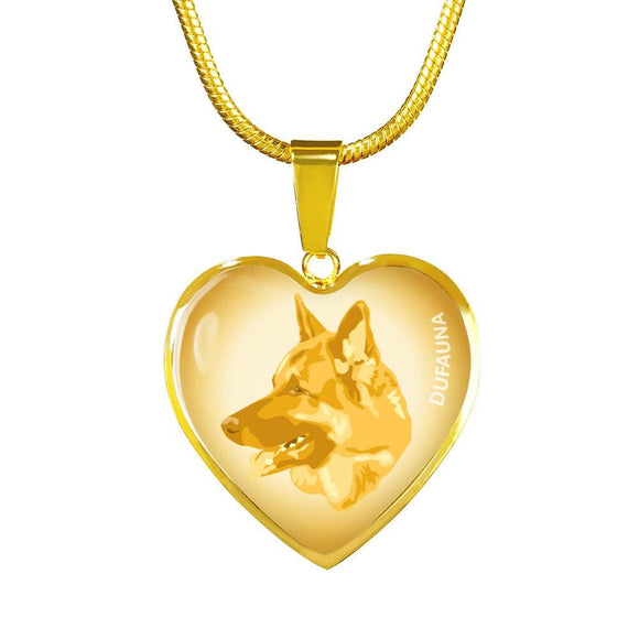 Yellow German Shepherd Profile Heart Necklace D12 - Dufauna - Topfauna