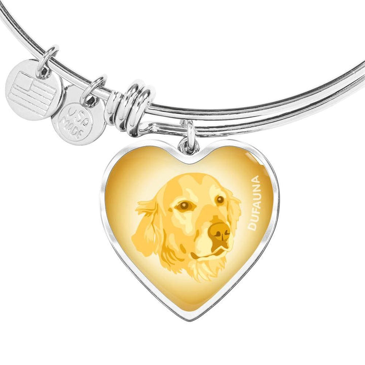 Yellow Golden Retriever Profile Heart Bangle Bracelet D12 - Dufauna - Topfauna