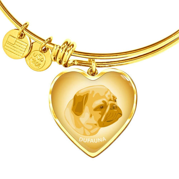 Yellow Pug Profile Heart Bangle Bracelet D12 - Dufauna - Topfauna