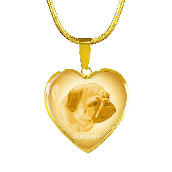 Yellow Pug Profile Heart Necklace D12 - Dufauna - Topfauna