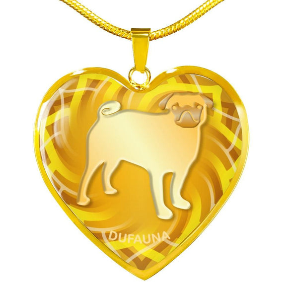 Yellow Pug Silhouette Heart Necklace D17 - Dufauna - Topfauna