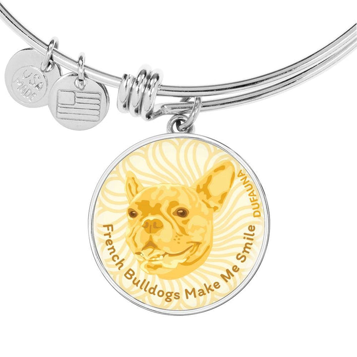 Yellow/white French Bulldogs Make Me Smile Bangle Bracelet D19 - Dufauna - Topfauna