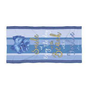 Yorkie Beach Towel Smile Blue 30 X 60 Or 36 X 72 - Dufauna - Topfauna